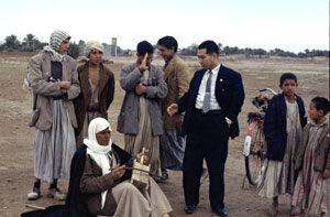 Ikeda during a trip to Baghdad, Iraq, in 1962. Exchange between people of different cultures is central to Ikeda's peace philosophy