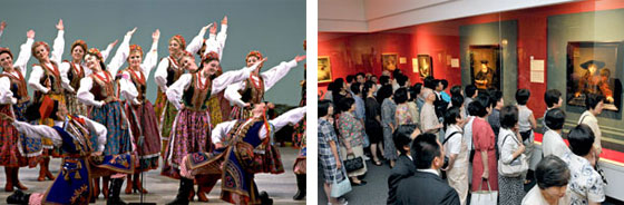 國立馬佐夫舍舞蹈團應民音邀請到日本演出（左）；波蘭的至寶展在東京富士美術館展出時的盛況（右）