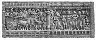 Relief of King Ashoka's pilgrimage to Buddagaya, where Shakyamuni attained enlightenment