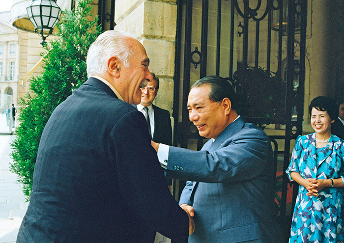 Aurelio Peccei y Daisaku Ikeda se encuentran en París, junio de 1983